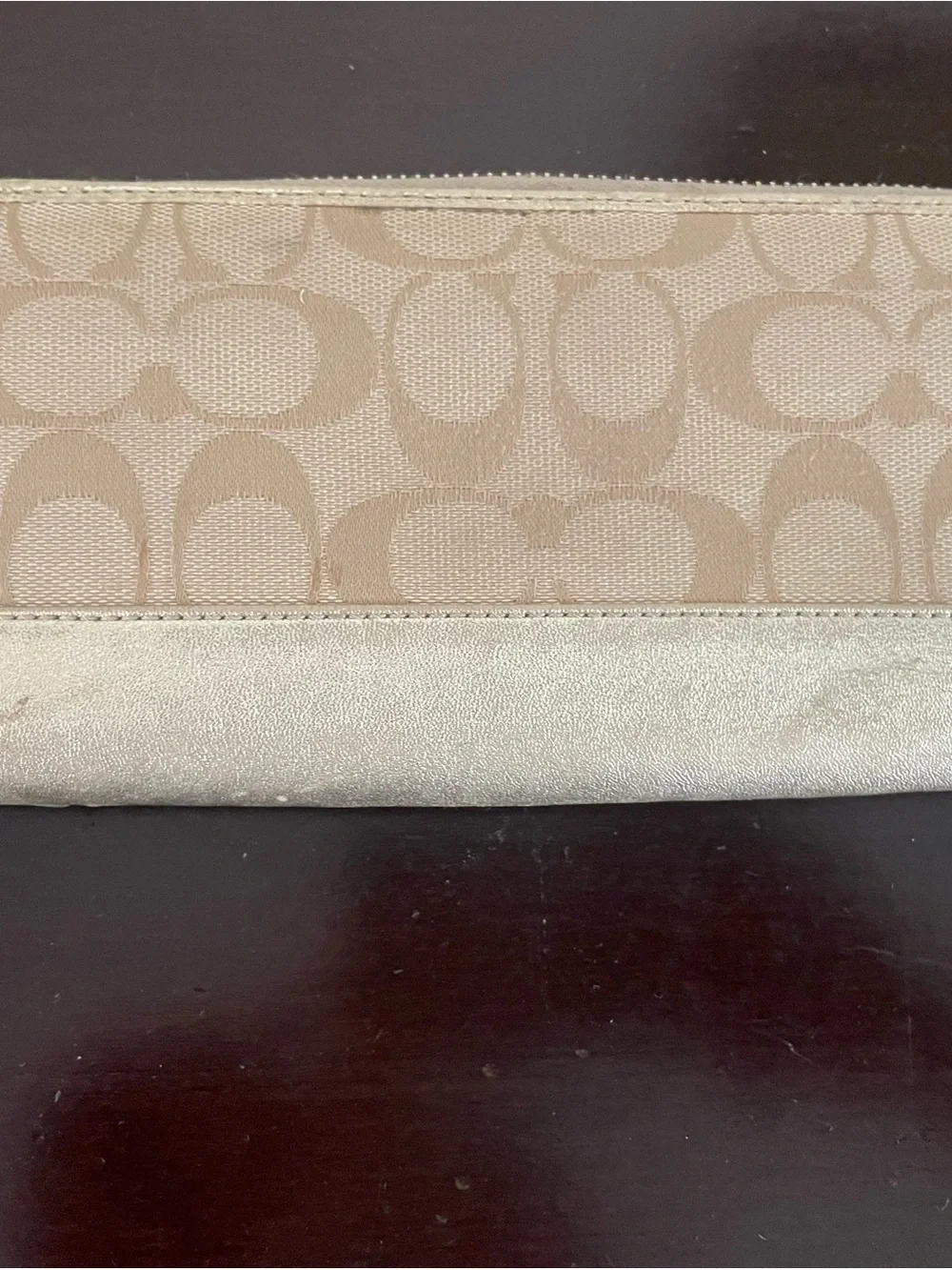 Coach Metallic Trim Signature Canvas Bow Wristlet in Beige